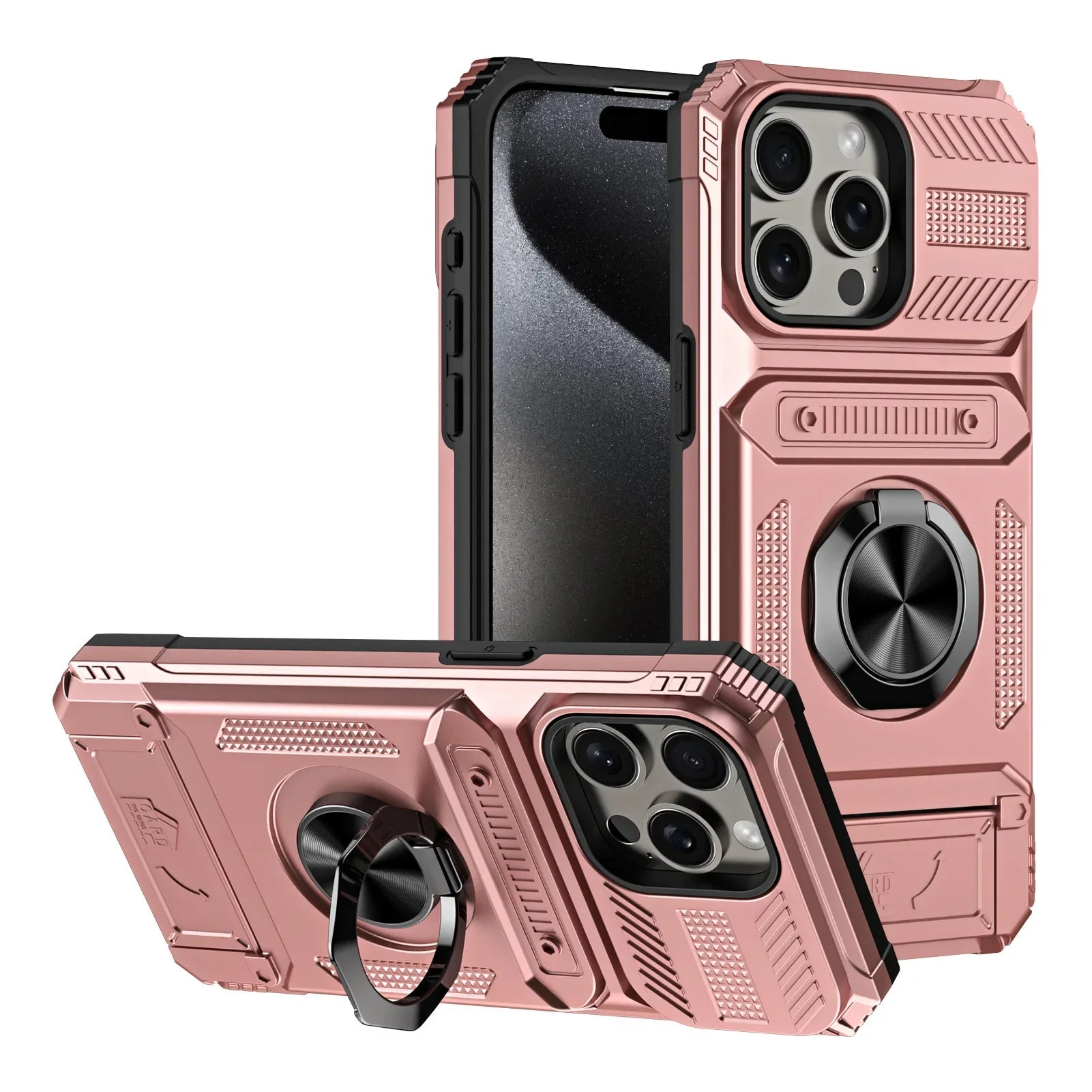 Case For iPhone 17 Pro Max 16 Pro 15 Pro Max Card Holder Magnetic Rotated Ring Kickstand Layer Heavy Shockproof Wallet Covers