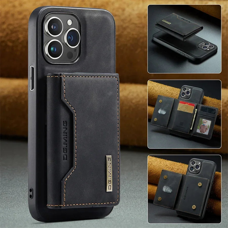 Luxury Magnetic Leather Wallet Case for iPhone 17 Pro Max 14 15 16 iPhone17 Magnet Kickstand Money Card Holder Cover