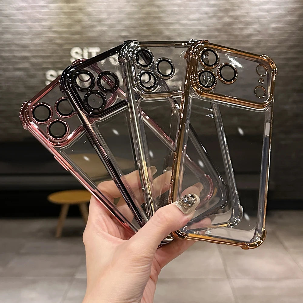 KEYSION Luxury Plating Transparent Case for iPhone 17 Pro Max 17 Air Soft TPU Airbag Shockproof Phone Cover With Lens Protector