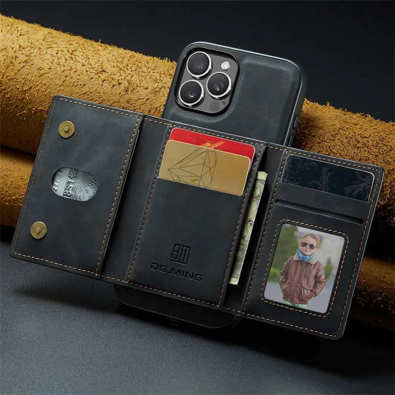 Luxury Magnetic Leather Wallet Case for iPhone 17 Pro Max 14 15 16 iPhone17 Magnet Kickstand Money Card Holder Cover