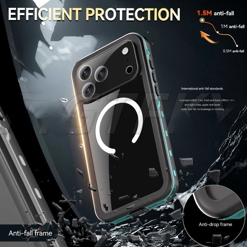 IP68 Waterproof Case For iPhone 17 16 15 13 14 Pro Max Plus Air Full Body Protective Cover Swim Underwater Diving Magnetic Case