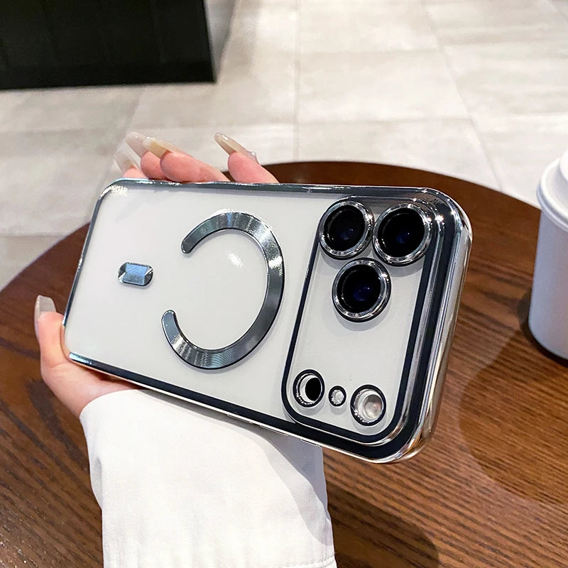 Luxury Glitter Plating Silicone Clear Soft Case For iPhone 17 Pro Max Magnetic Magsafe Cover Shell For iPhone17ProMax Ultra-Thin