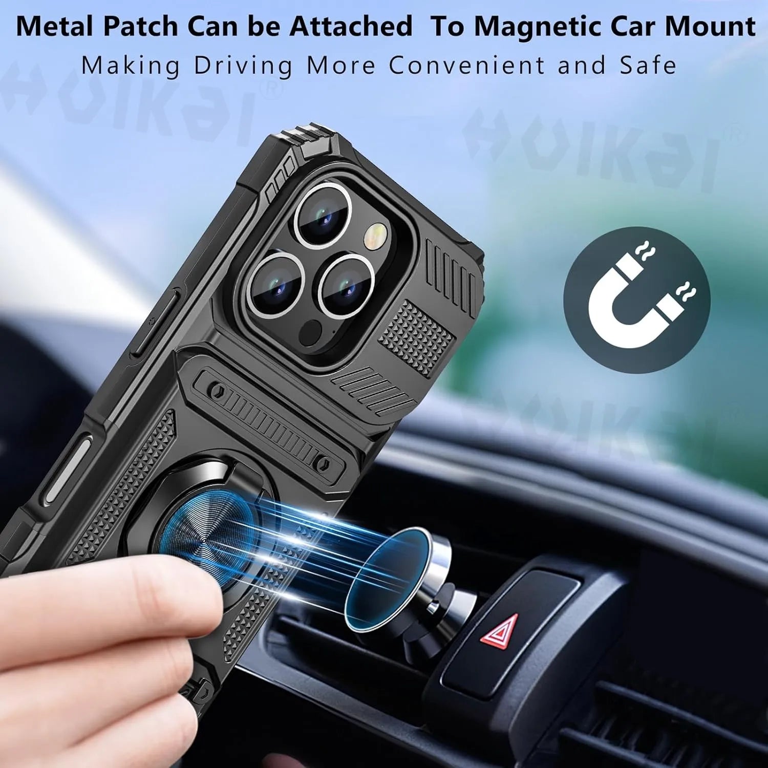 Case For iPhone 17 Pro Max 16 Pro 15 Pro Max Card Holder Magnetic Rotated Ring Kickstand Layer Heavy Shockproof Wallet Covers