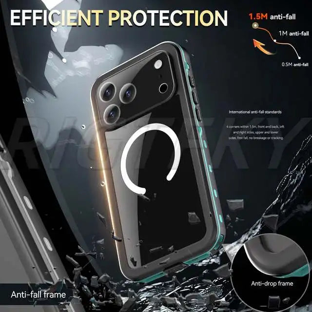 IP68 Waterproof Case For iPhone 17 16 15 13 14 Pro Max Plus Air Full Body Protective Cover Swim Underwater Diving Magnetic Case