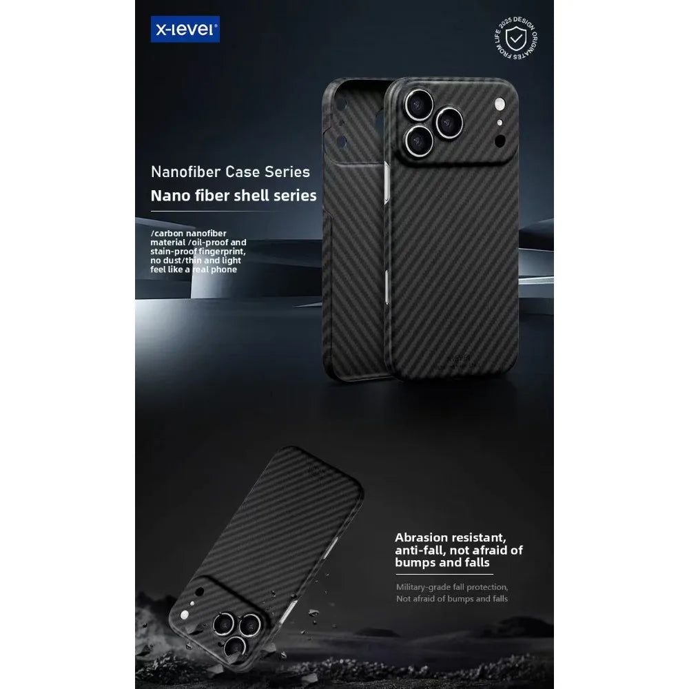 X-level High Quality 1500D Carbon Fiber Phone Case For IPhone 17 Pro Max 17 Air Luxury Business Ultra-Thin Rugged Protect Cover