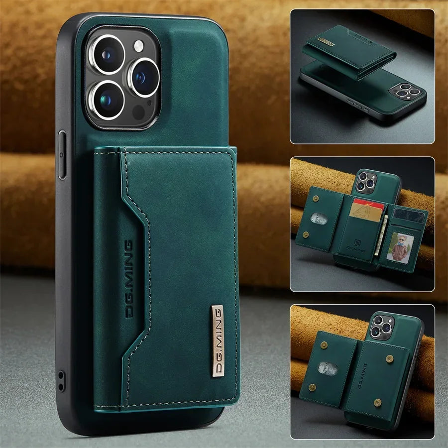 Luxury Magnetic Leather Wallet Case for iPhone 17 Pro Max 14 15 16 iPhone17 Magnet Kickstand Money Card Holder Cover