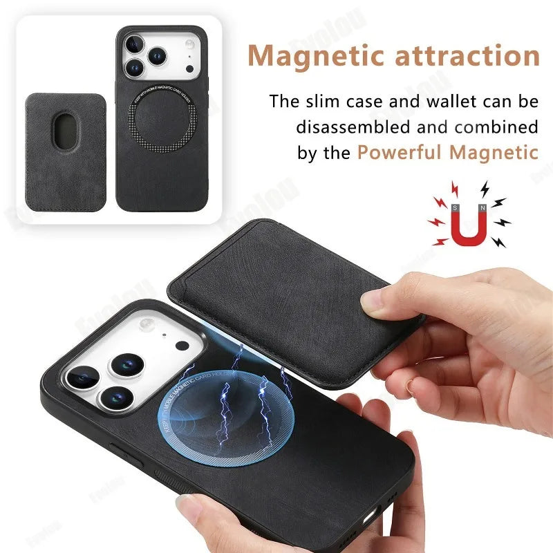 For Magsafe Detachable 2 in 1 Leather Case for IPhone 17 Pro Max Magnetic Wallet Card Pocket Cover for IPhone 17 Air 17pro Max