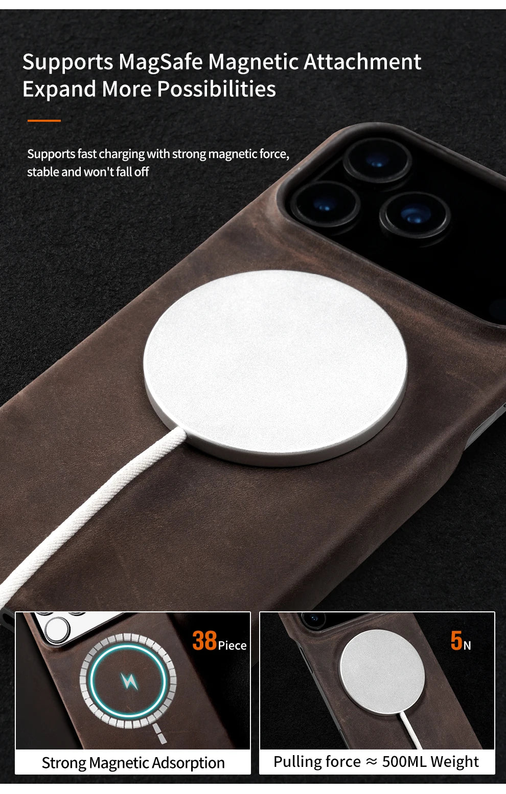 for Magsafe Case for iPhone 15 16 17 Pro Max 17Pro 17 Air 16Pro Retro Luxury Genuine PULL-UP Leather Magnetic Phone Back Cover