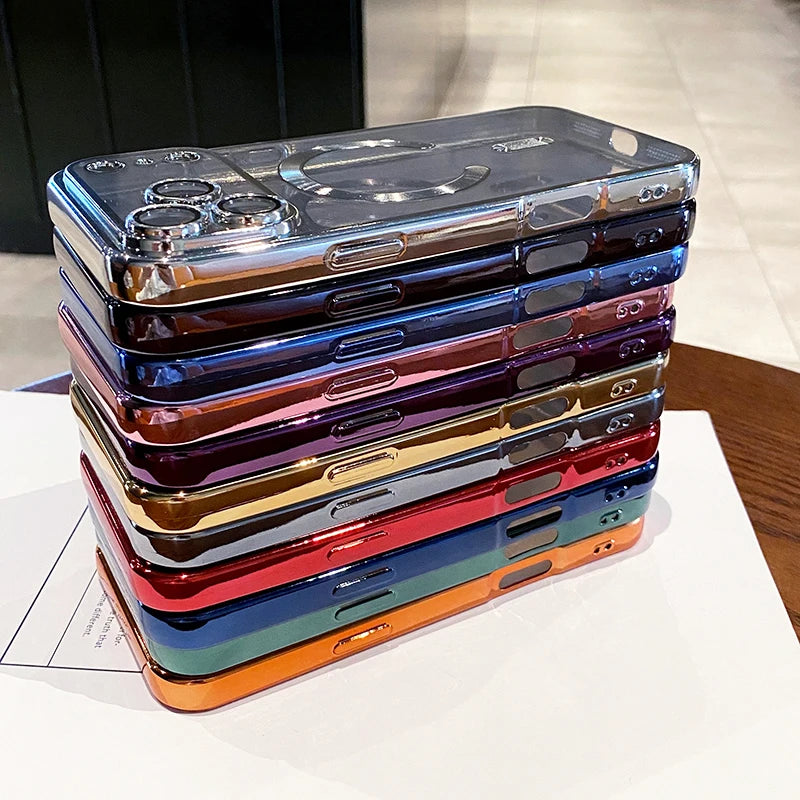 Luxury Glitter Plating Silicone Clear Soft Case For iPhone 17 Pro Max Magnetic Magsafe Cover Shell For iPhone17ProMax Ultra-Thin