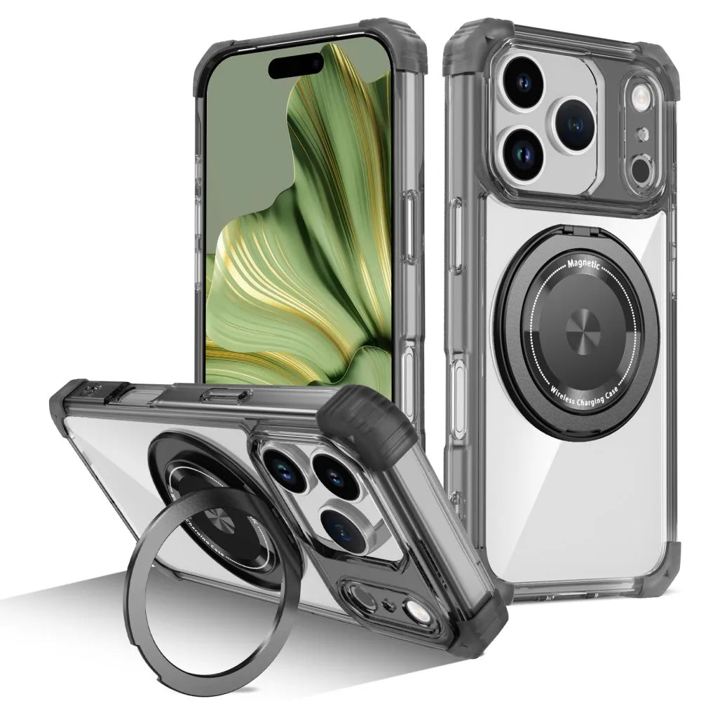 Transparent Magnetic Case For iPhone 17 Pro Max 17 Air 17Pro Max Cover 360°Rotating Metal Ring Car Holder Anti-fall Cases Fundas