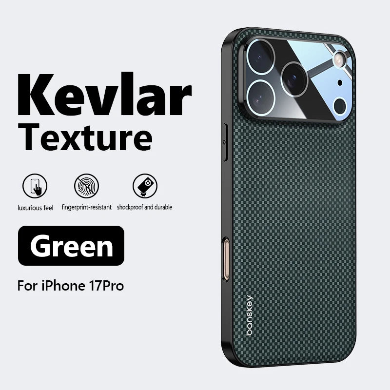Luxury Matte Carbon Fibre Texture Glass Lens Protection Phone Case for iPhone 17 16 15 14 13 Pro Max Anti-drop Shockproof Cover