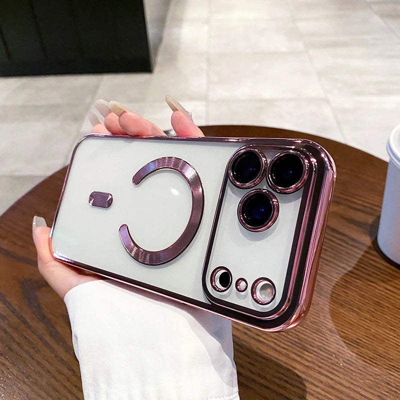 Luxury Glitter Plating Silicone Clear Soft Case For iPhone 17 Pro Max Magnetic Magsafe Cover Shell For iPhone17ProMax Ultra-Thin