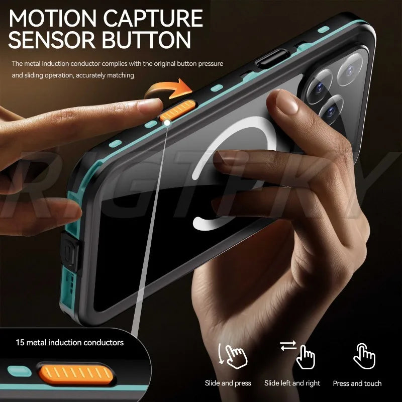 IP68 Waterproof Case For iPhone 17 16 15 13 14 Pro Max Plus Air Full Body Protective Cover Swim Underwater Diving Magnetic Case