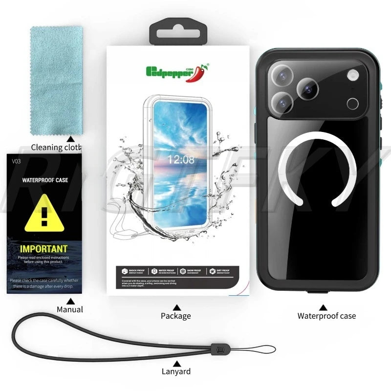 IP68 Waterproof Case For iPhone 17 16 15 13 14 Pro Max Plus Air Full Body Protective Cover Swim Underwater Diving Magnetic Case