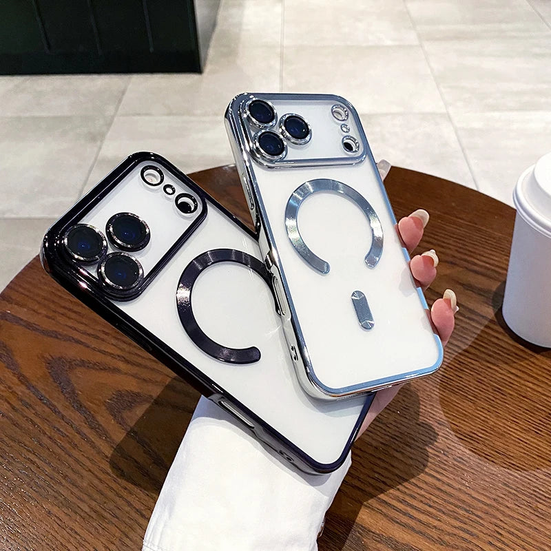 Luxury Glitter Plating Silicone Clear Soft Case For iPhone 17 Pro Max Magnetic Magsafe Cover Shell For iPhone17ProMax Ultra-Thin