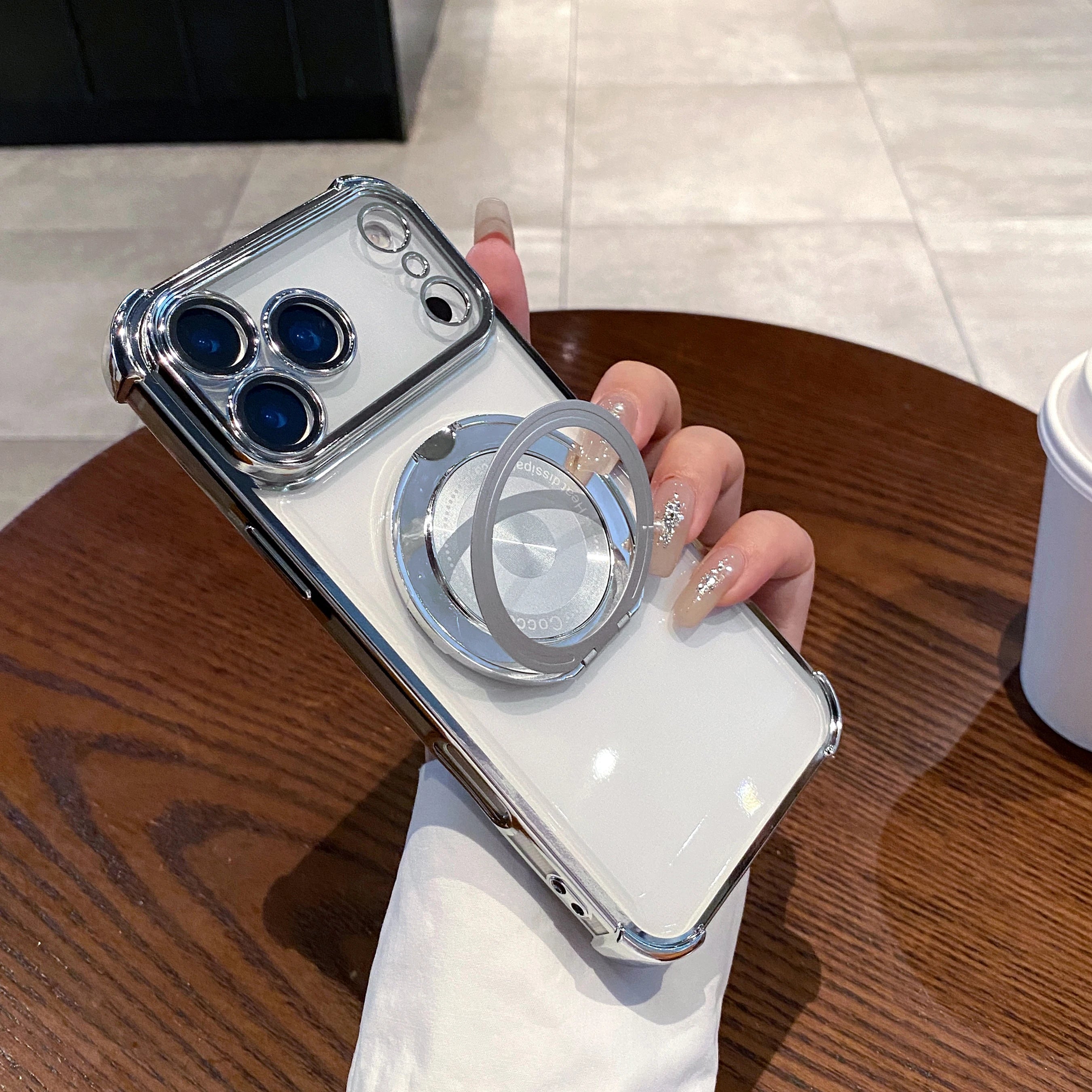 Rotating Stand Wireless Charge Clear Case For iPhone 17 Air 16E 15 14 Plus Pro Max Four Corner Enhance Shockproof Cover