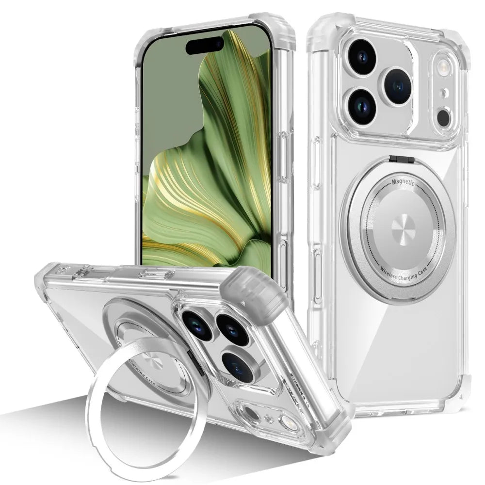 Transparent Magnetic Case For iPhone 17 Pro Max 17 Air 17Pro Max Cover 360°Rotating Metal Ring Car Holder Anti-fall Cases Fundas