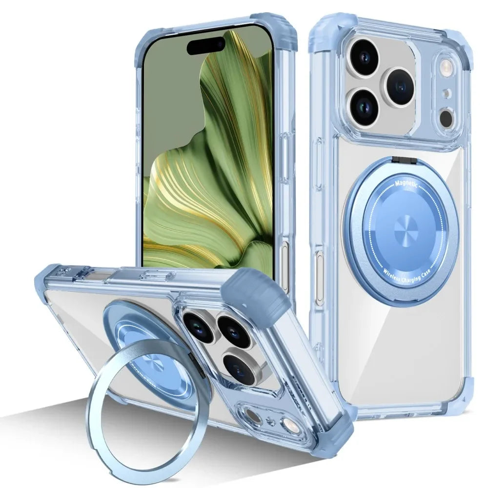 Transparent Magnetic Case For iPhone 17 Pro Max 17 Air 17Pro Max Cover 360°Rotating Metal Ring Car Holder Anti-fall Cases Fundas