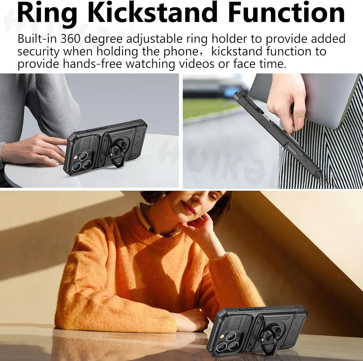 Case For iPhone 17 Pro Max 16 Pro 15 Pro Max Card Holder Magnetic Rotated Ring Kickstand Layer Heavy Shockproof Wallet Covers