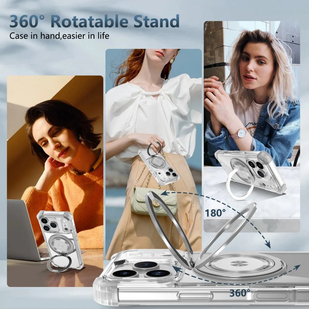 Transparent Magnetic Case For iPhone 17 Pro Max 17 Air 17Pro Max Cover 360°Rotating Metal Ring Car Holder Anti-fall Cases Fundas