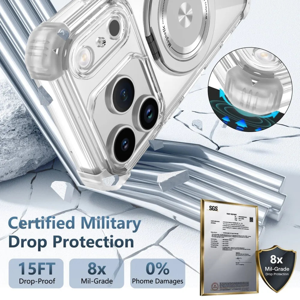 Transparent Magnetic Case For iPhone 17 Pro Max 17 Air 17Pro Max Cover 360°Rotating Metal Ring Car Holder Anti-fall Cases Fundas