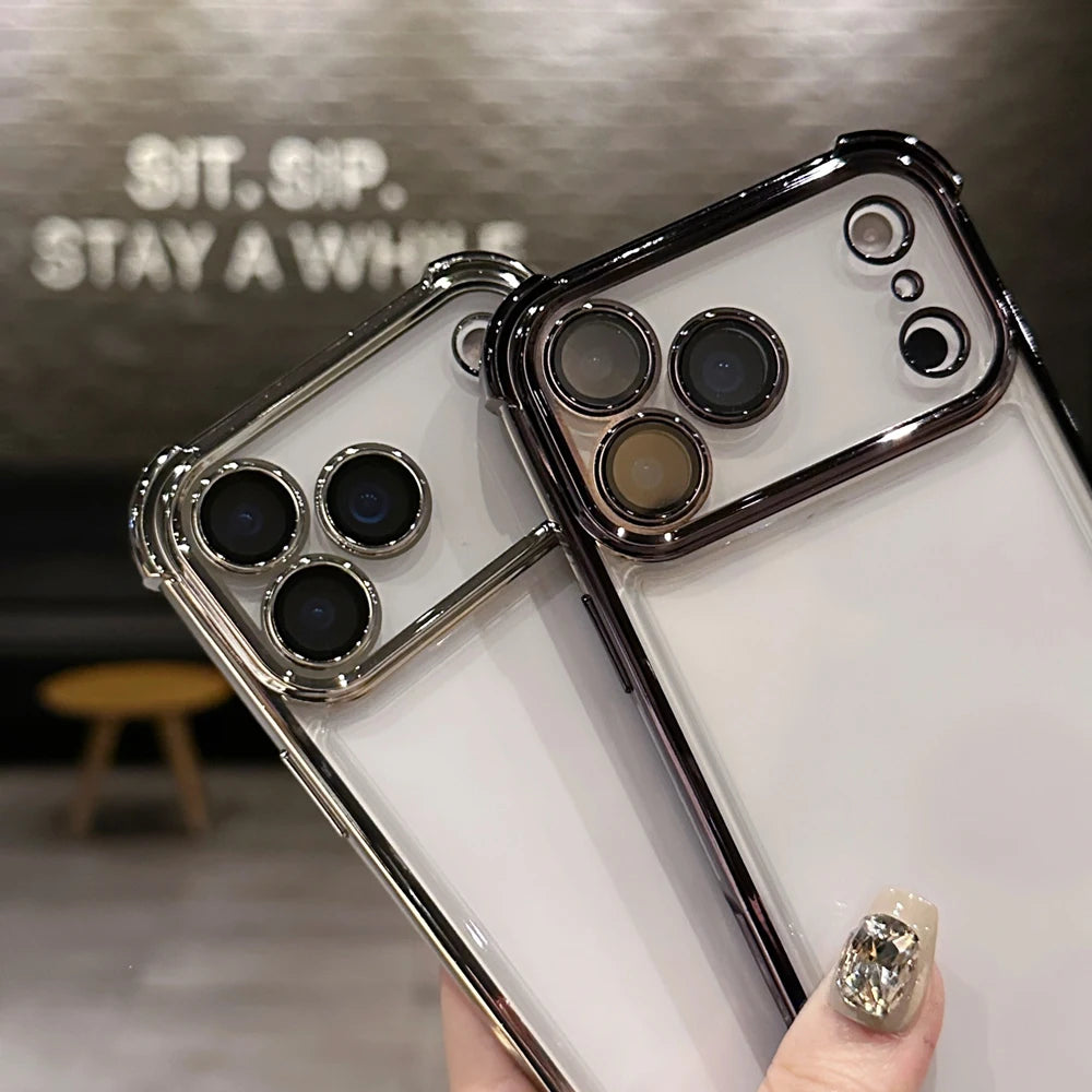 KEYSION Luxury Plating Transparent Case for iPhone 17 Pro Max 17 Air Soft TPU Airbag Shockproof Phone Cover With Lens Protector