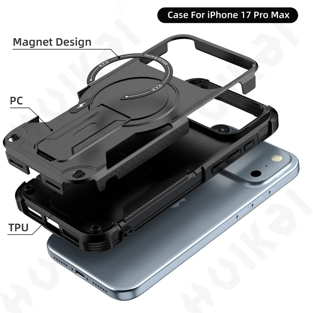 Case For iPhone 17 16 15 14 13  Pro Max Plus Magnetic Protective Magsafe Shockproof Heavy Duty Drop Protection Kickstand Cover