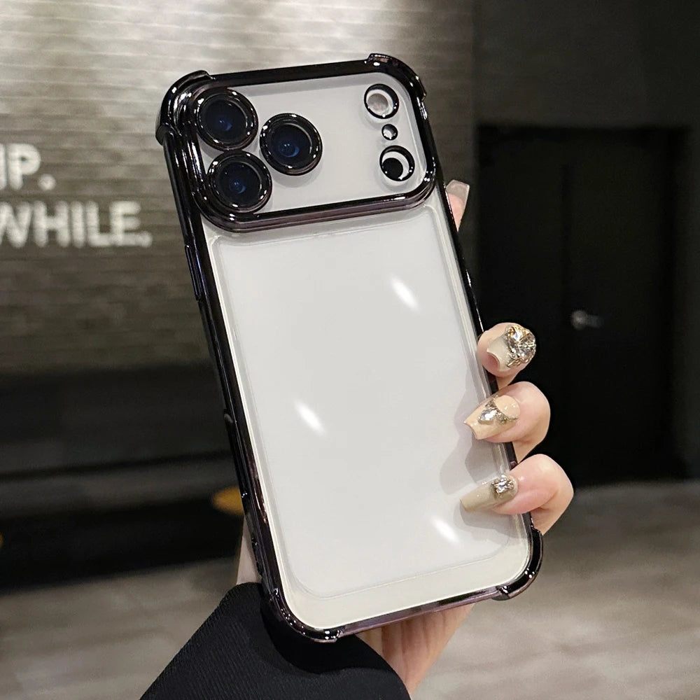 KEYSION Luxury Plating Transparent Case for iPhone 17 Pro Max 17 Air Soft TPU Airbag Shockproof Phone Cover With Lens Protector