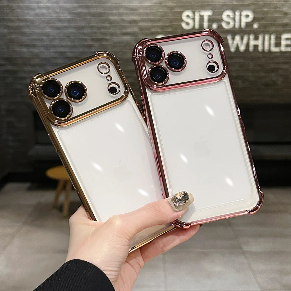 KEYSION Luxury Plating Transparent Case for iPhone 17 Pro Max 17 Air Soft TPU Airbag Shockproof Phone Cover With Lens Protector