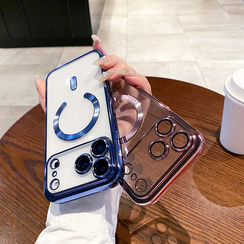 Luxury Glitter Plating Silicone Clear Soft Case For iPhone 17 Pro Max Magnetic Magsafe Cover Shell For iPhone17ProMax Ultra-Thin